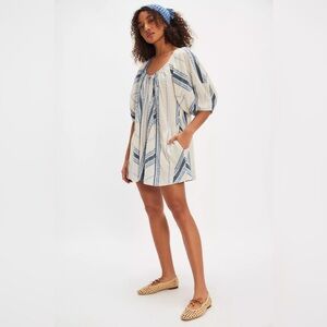 4258. FREE PEOPLE Bop Around romper in Seaside Stripe Ivory Combo Sz M NWT $128